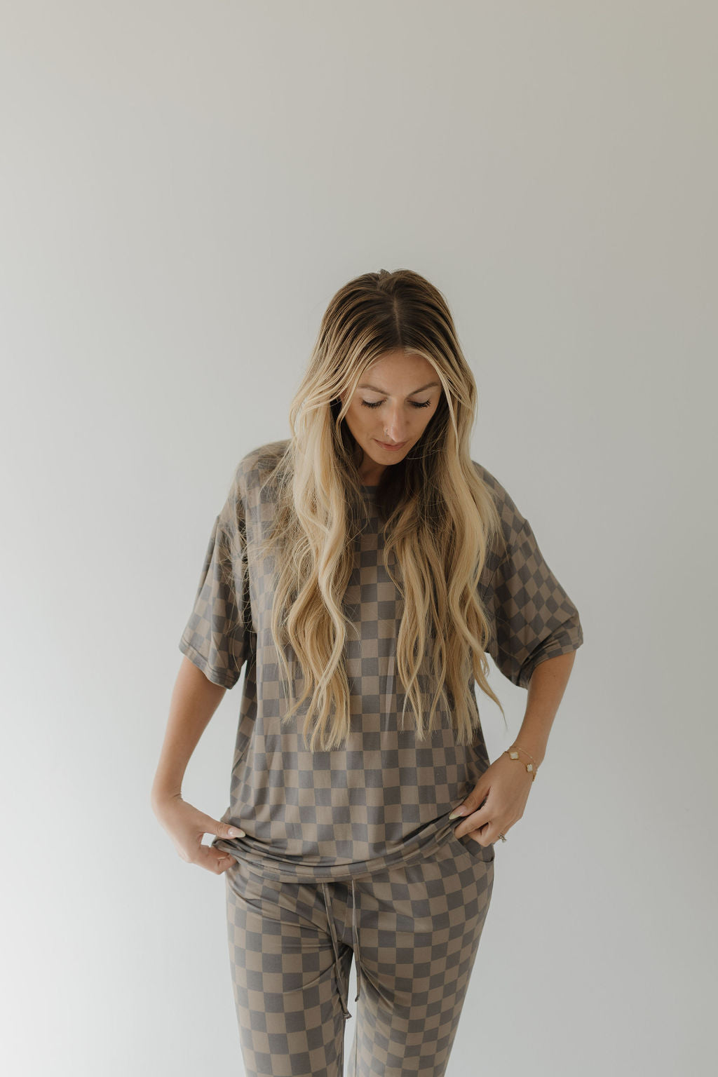 Short Sleeve Women's Bamboo Pajama | Faded Checkerboard