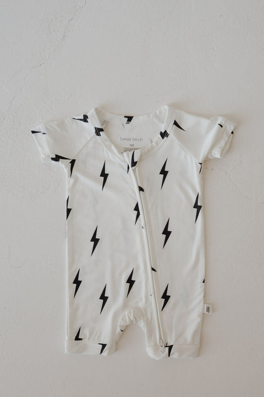 Shortie Bamboo Zip | White & Black Lightning Bolt