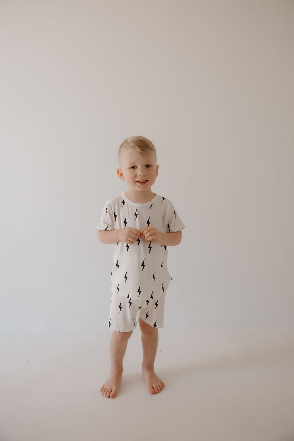 Bamboo Short Set | White & Black Lightning Bolt