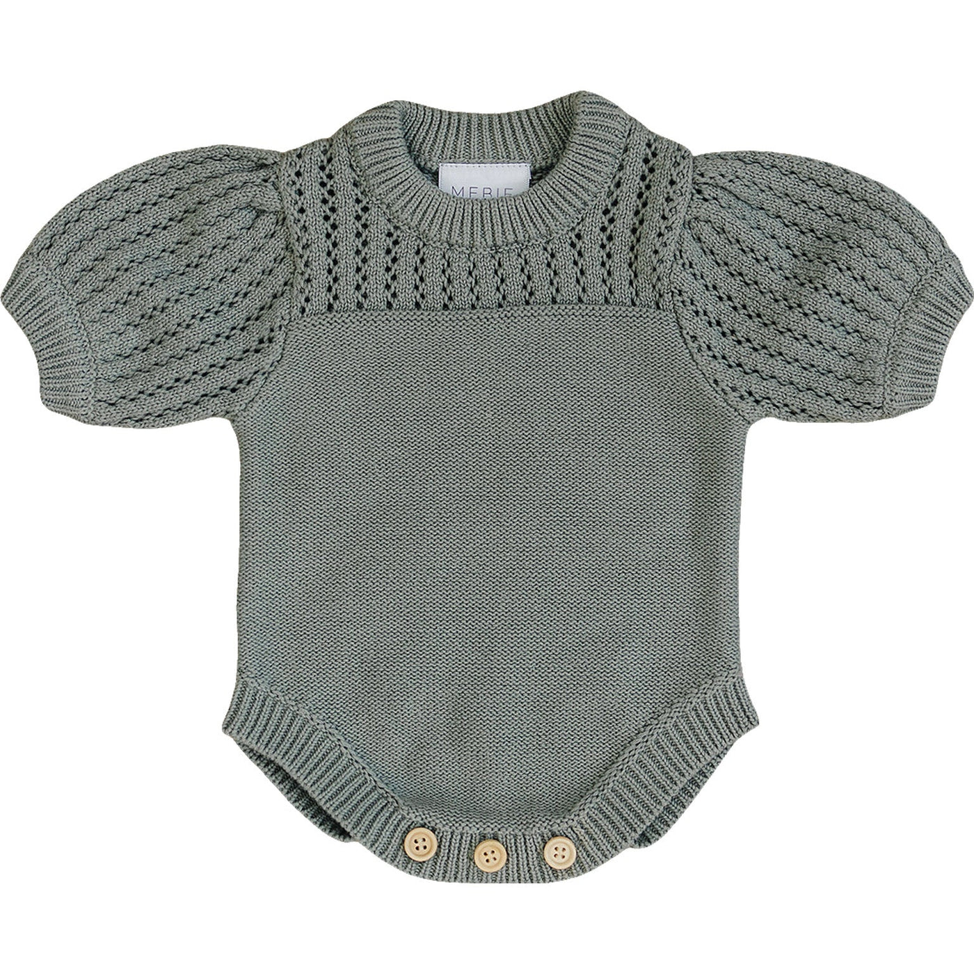 a grey knitted baby bodysuit