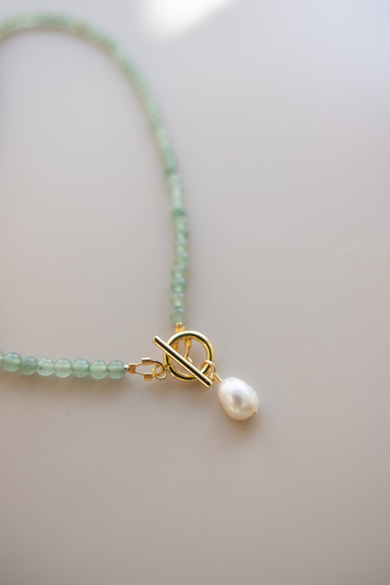 Green Aventurine Necklace + Pearl Pendant
