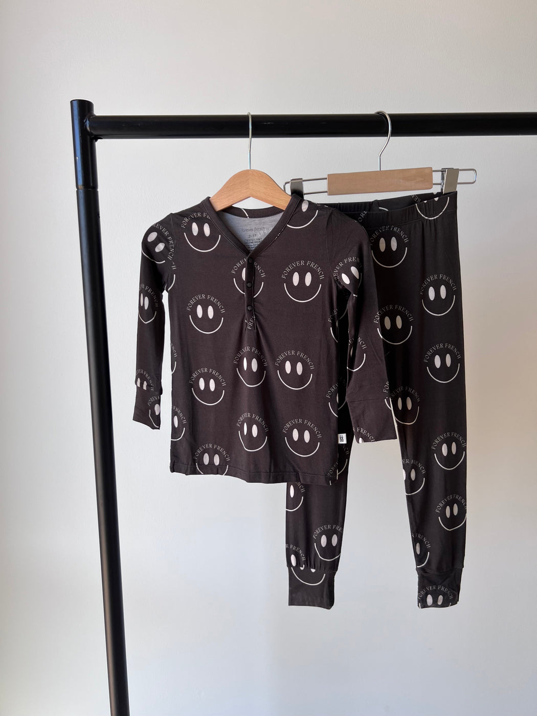 Bamboo Two Piece Pajama | Charcoal & White FF Smile