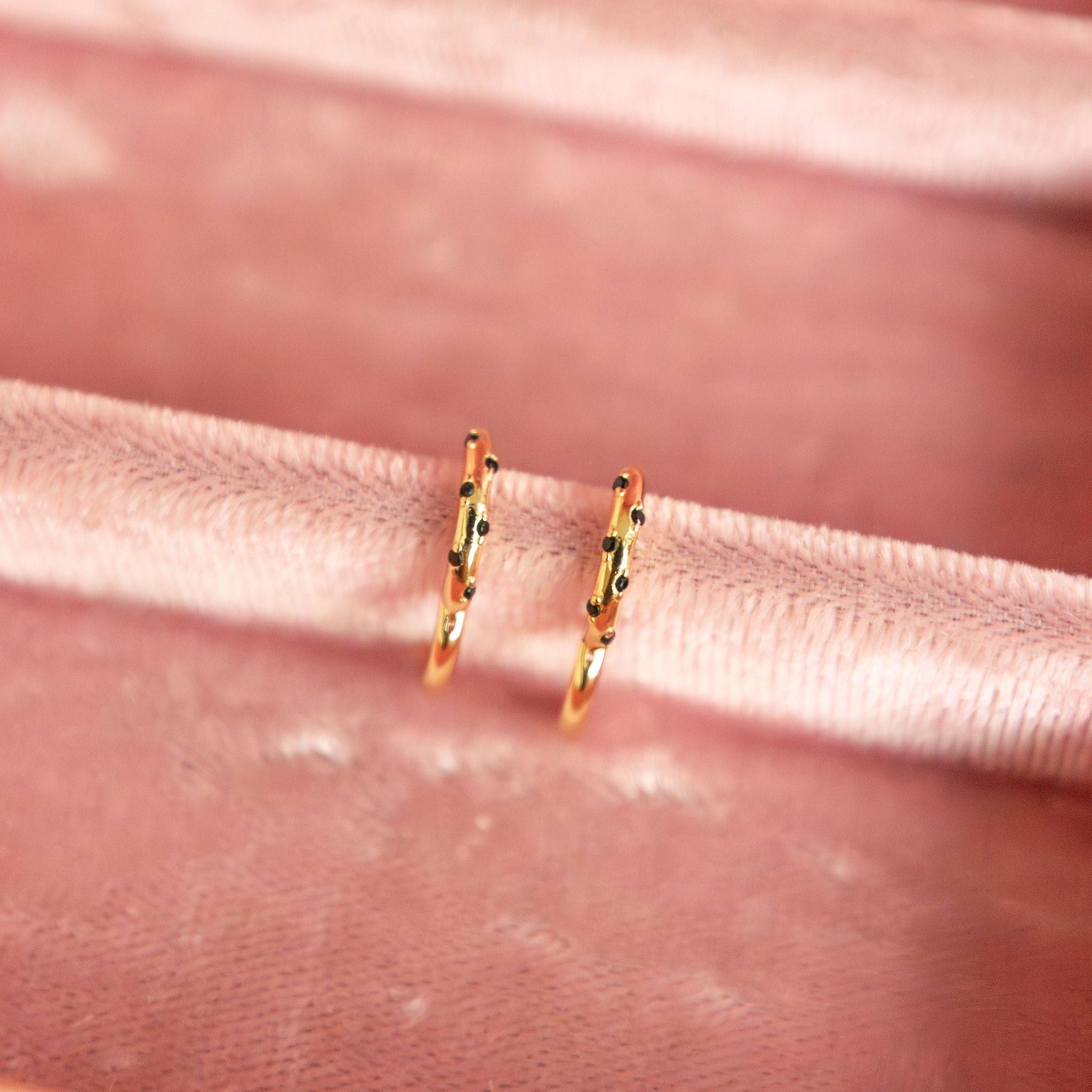 Lottie Black Onyx & Gold Polka Dot Hoops