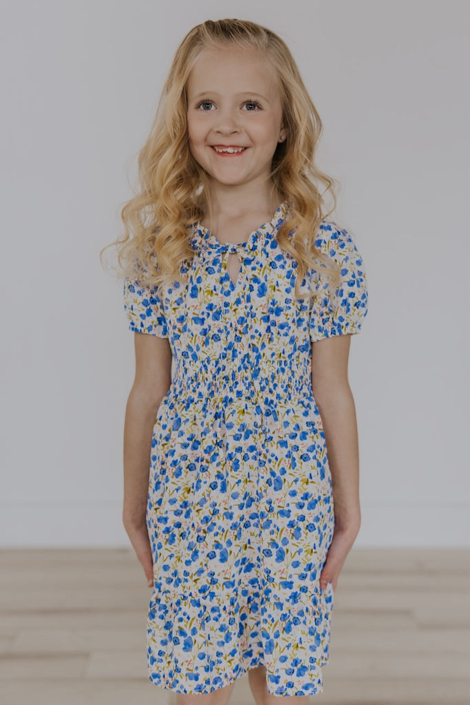 Kids Blue Floral Dress | ROOLEE