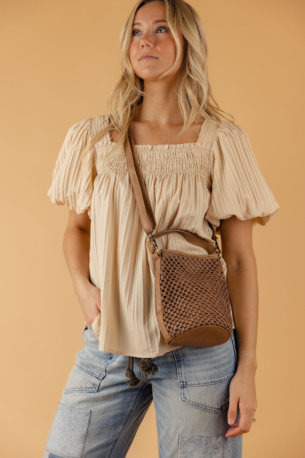 Kaia Open Weave Bucket Crossbody