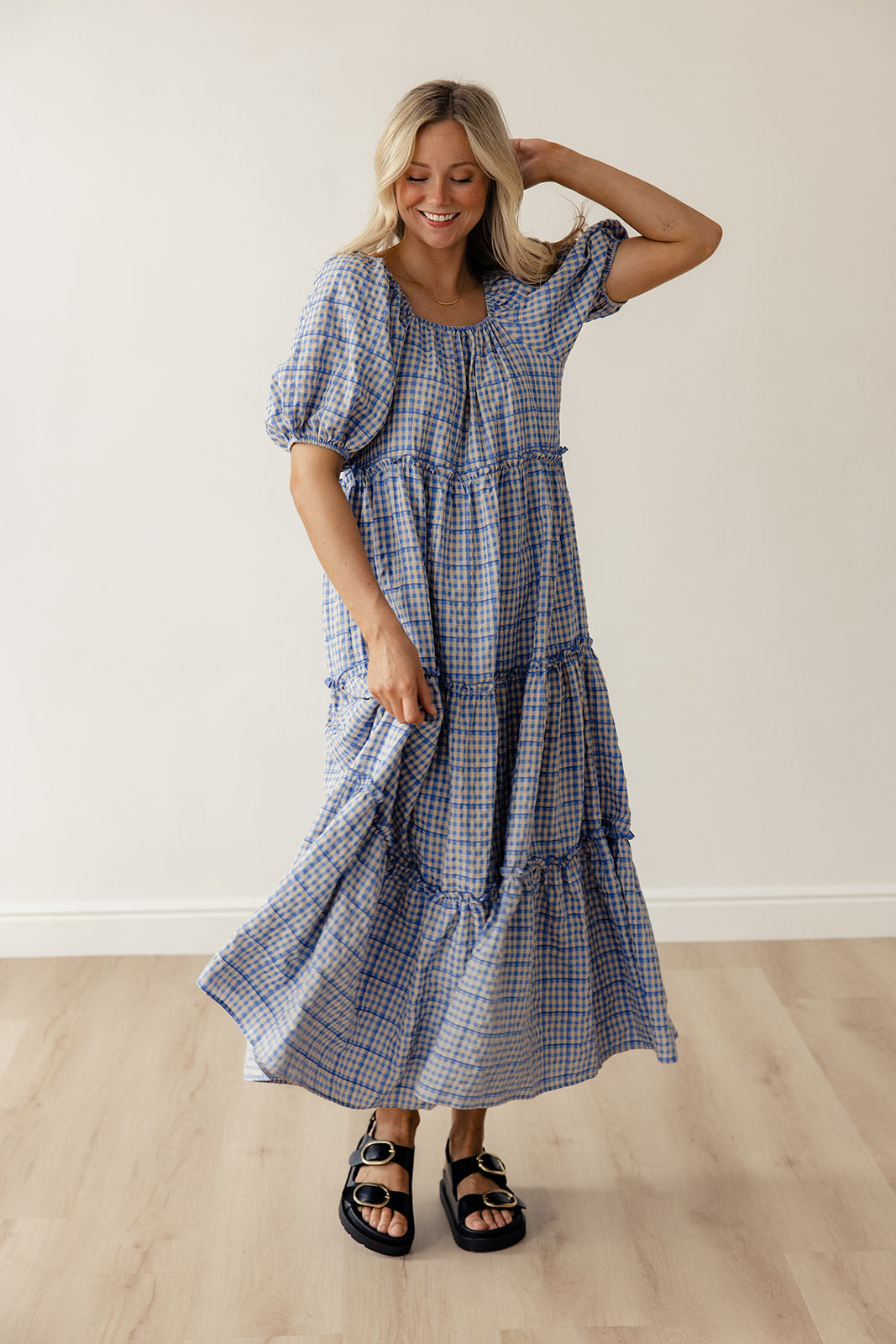Audie Gingham Tiered Maxi