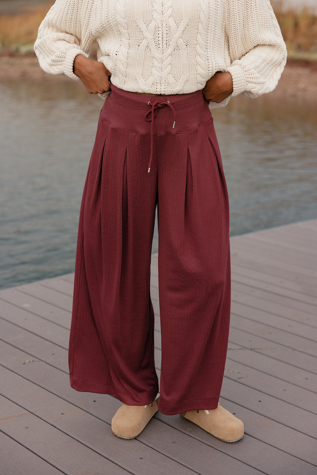 Crimson Whisper Wide Leg Pants