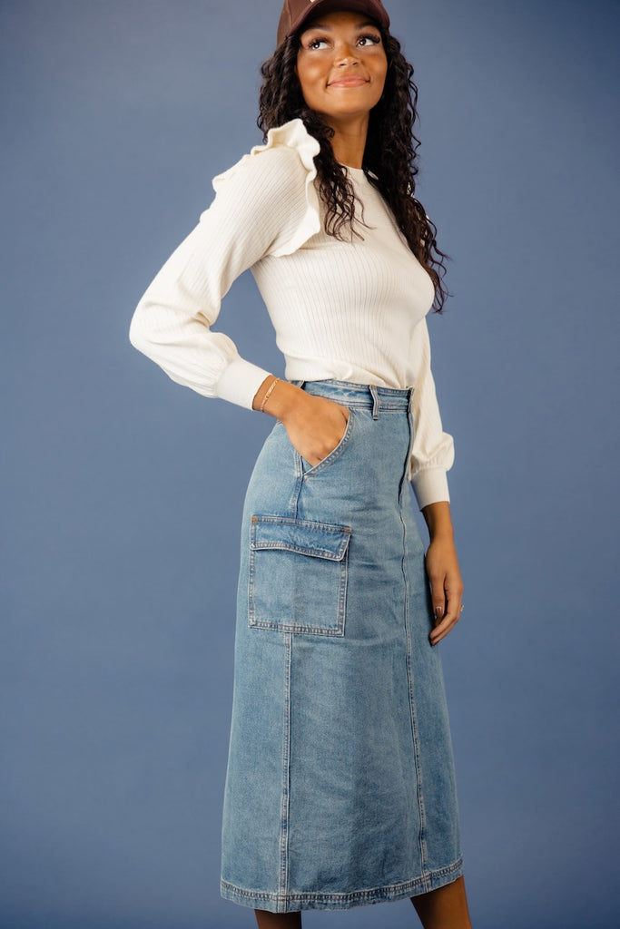 Long Denim Skirt - 90's Style | ROOLEE