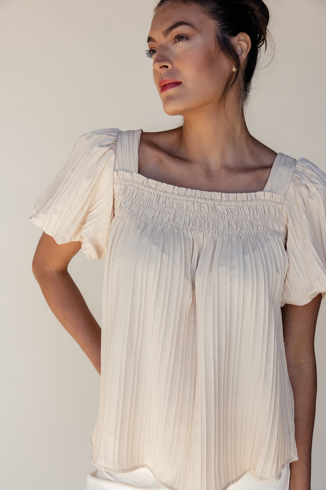 Elle Textured Square Neck Blouse