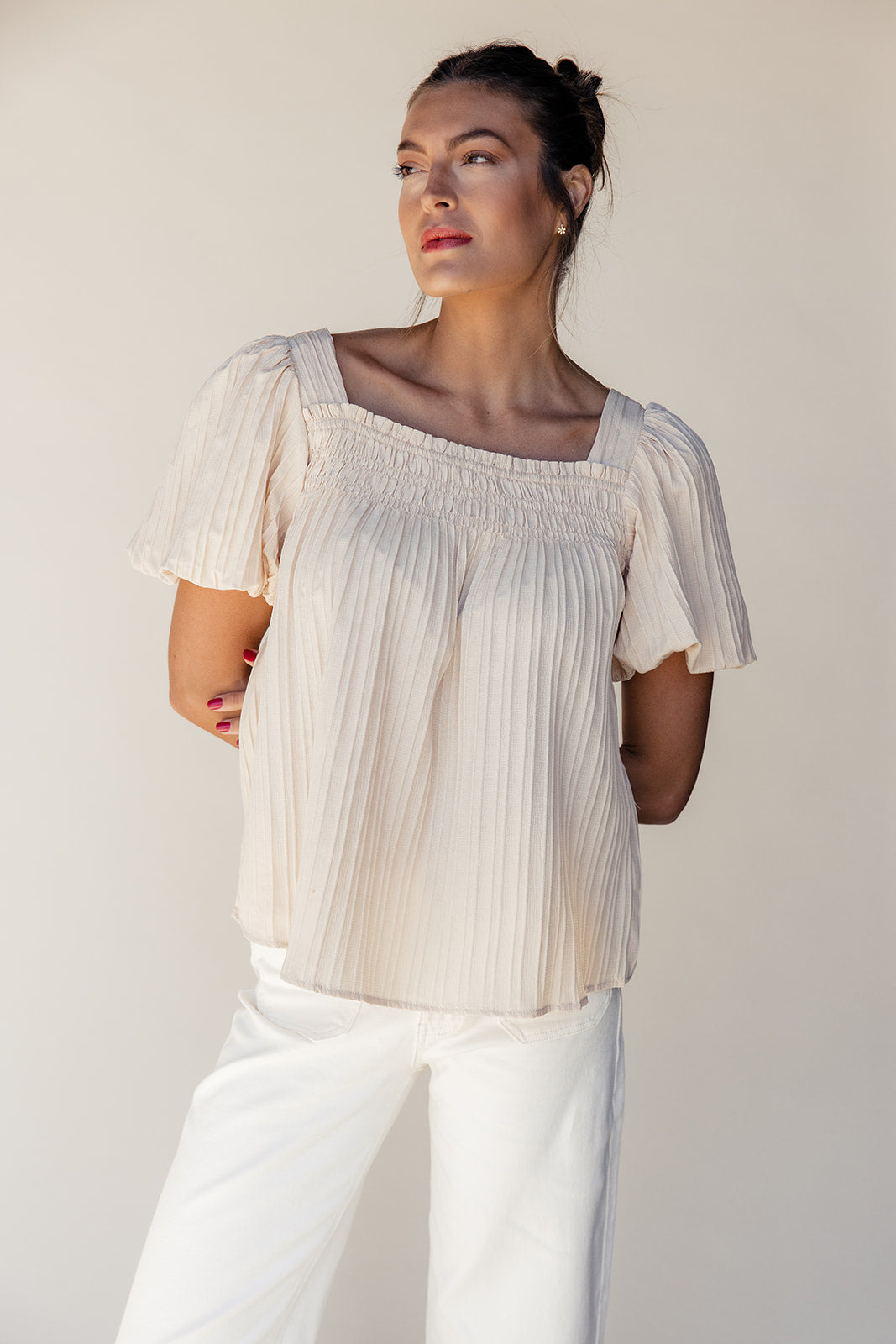 Elle Textured Square Neck Blouse