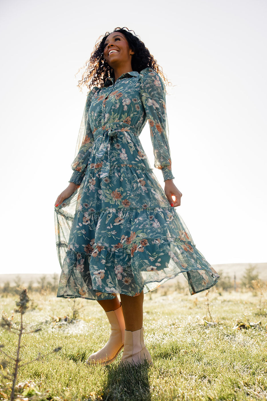 Long Sleeve Floral Dress - Winter Dresses | ROOLEE