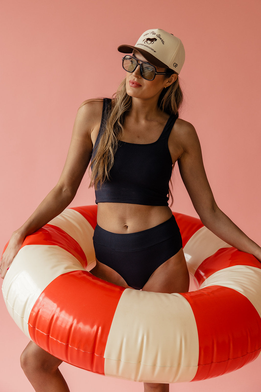 Black Flat Rib Mid Rise Bottom