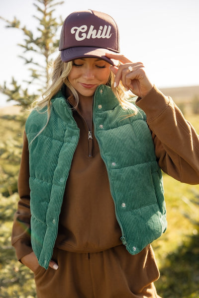 Green Corduroy Vest - Puffer Vests | ROOLEE