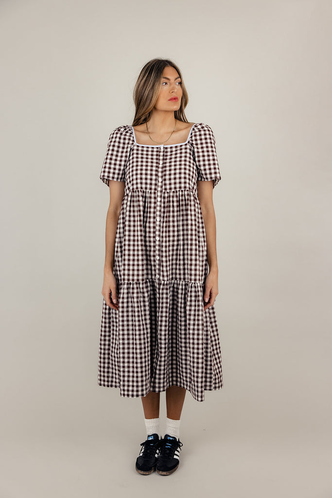 My Own Way Gingham Button Dress