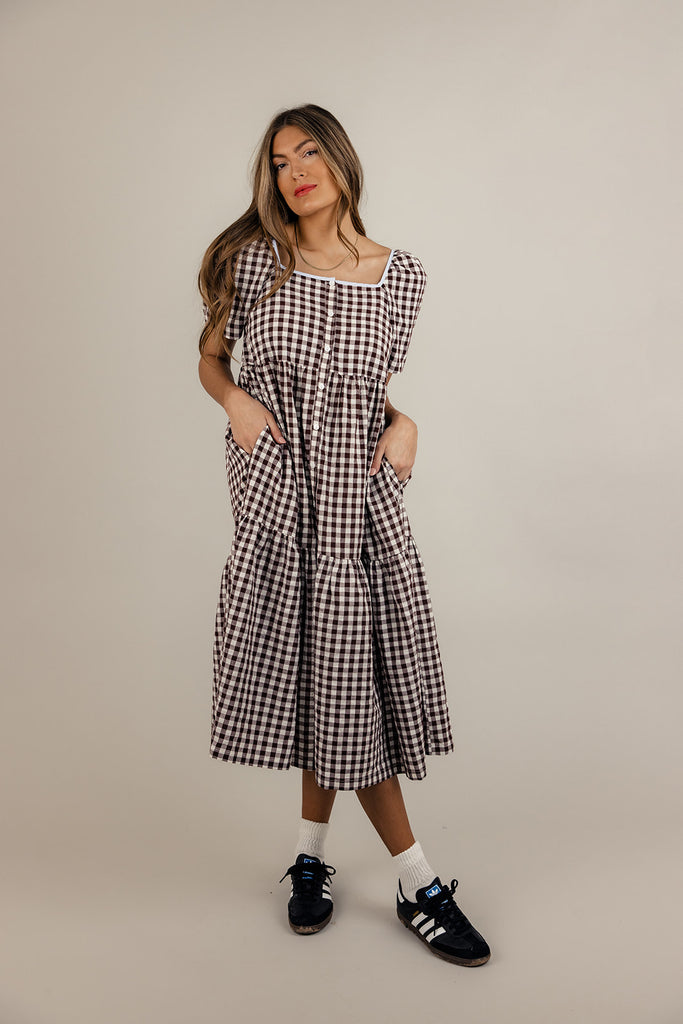 My Own Way Gingham Button Dress