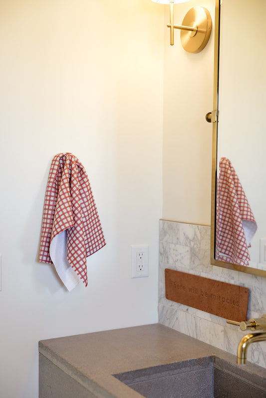 Geometry Fireside Plaid Red Tea Towel