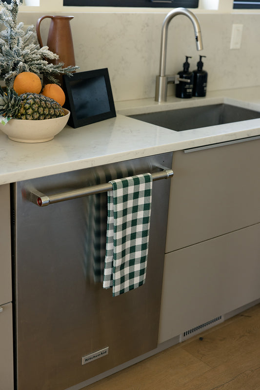 Geometry Christmas Gingham Tea Towel