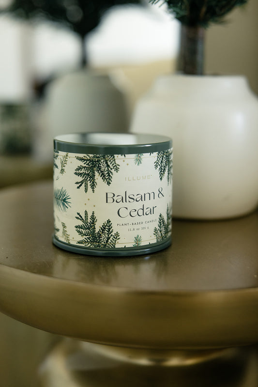 Balsam and Cedar Large Tin Candle