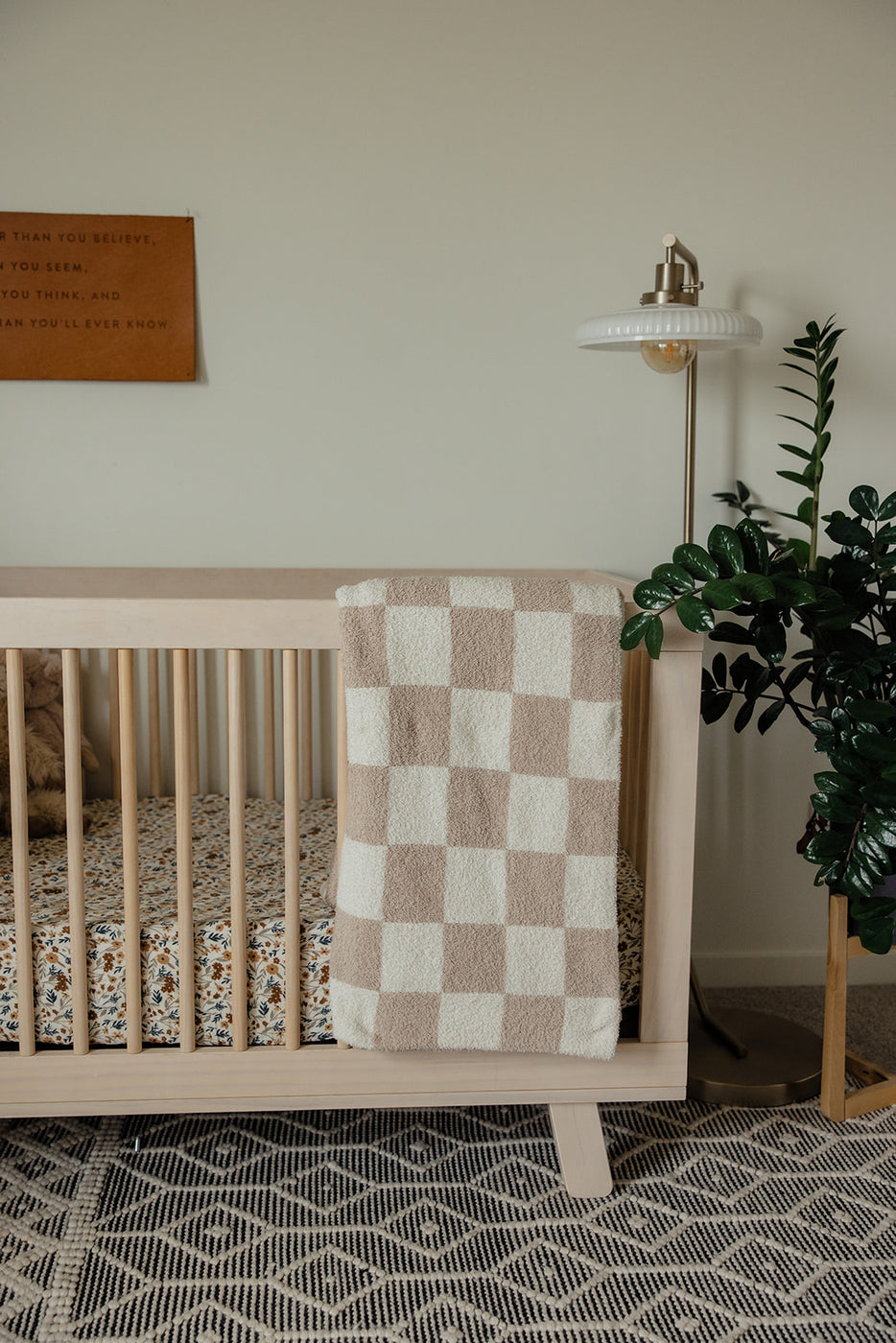 Taupe Checkered Plush Blanket – Mebie Baby