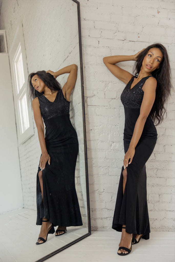 Black Dress with Slit | ROOLEE
