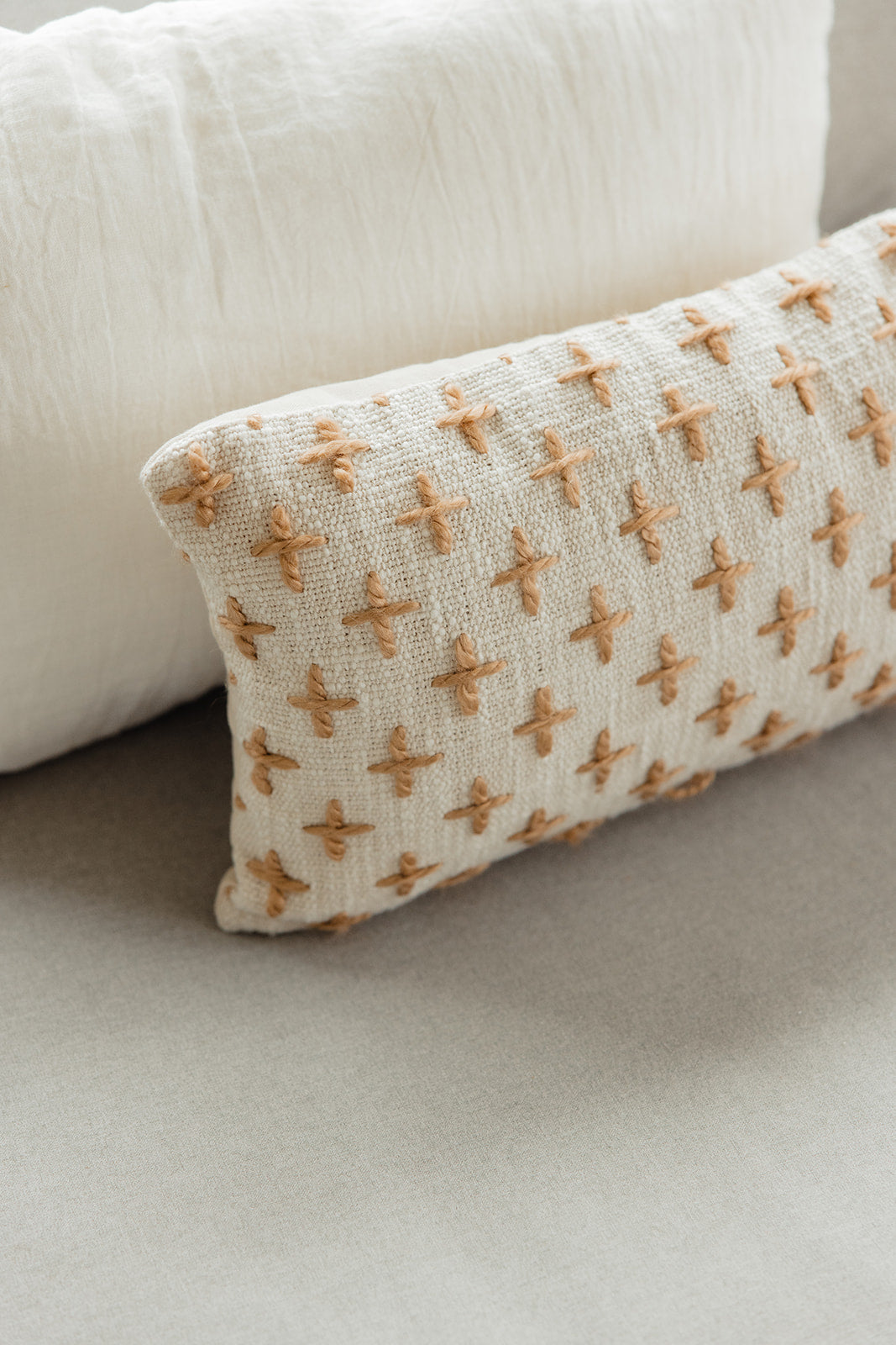 Sparrow Cross Embroidered Lumbar Pillow