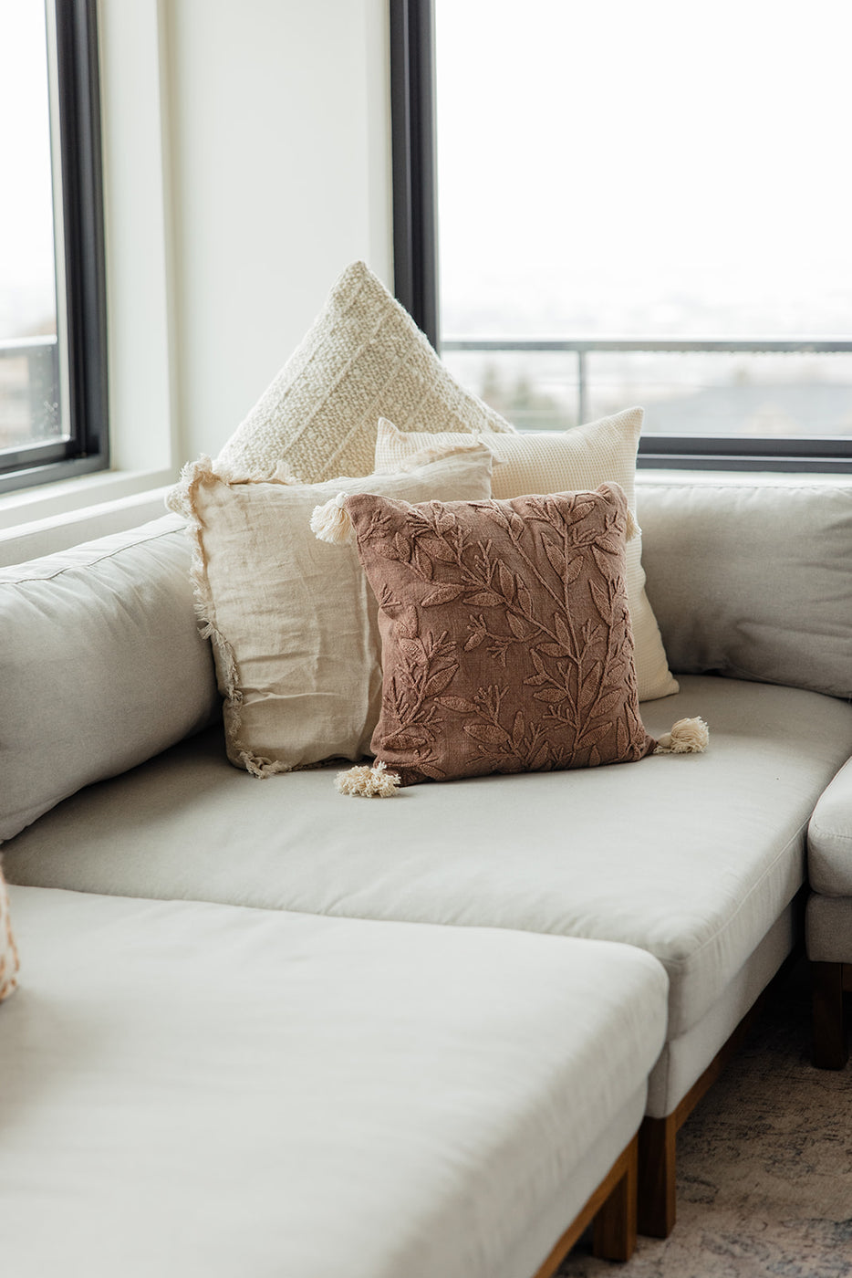 a couch with pillows on it