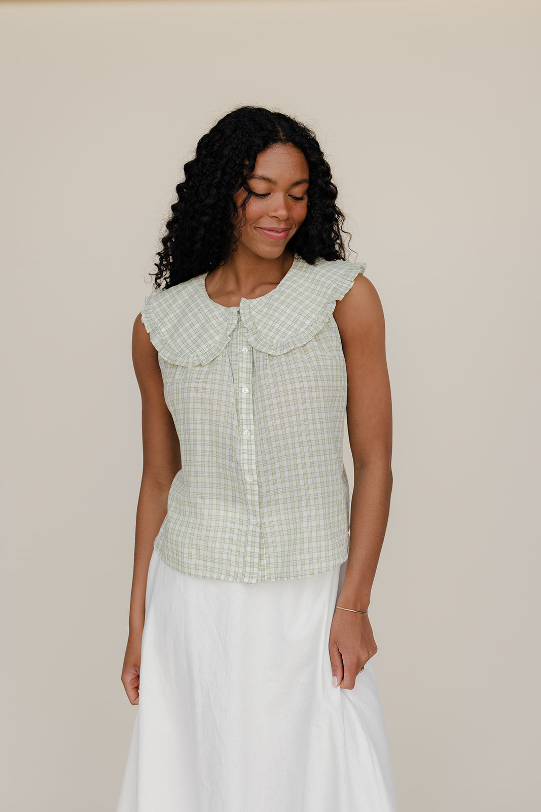 Gingham Charm Collared Tank