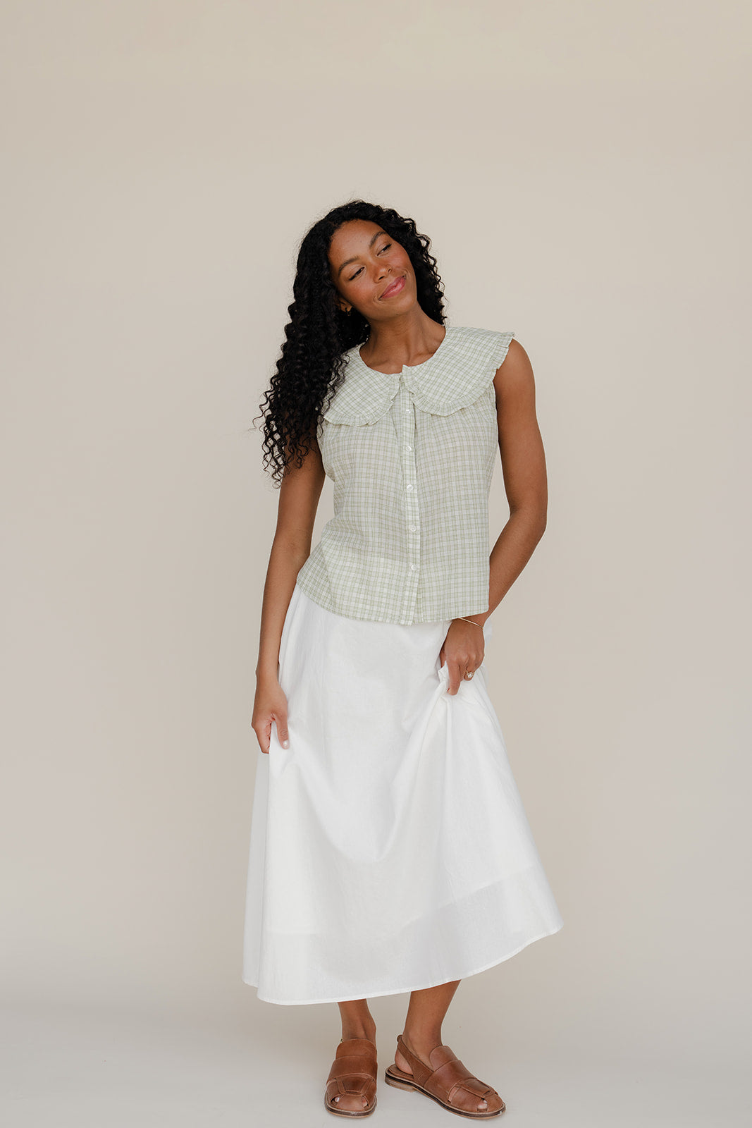 Gingham Charm Collared Tank