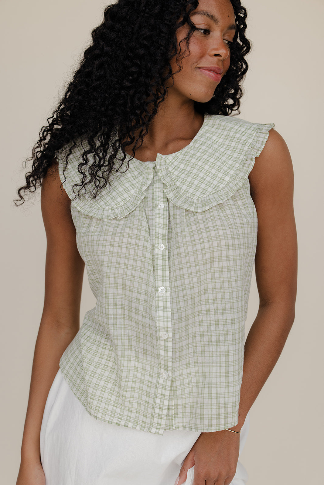 Gingham Charm Collared Tank