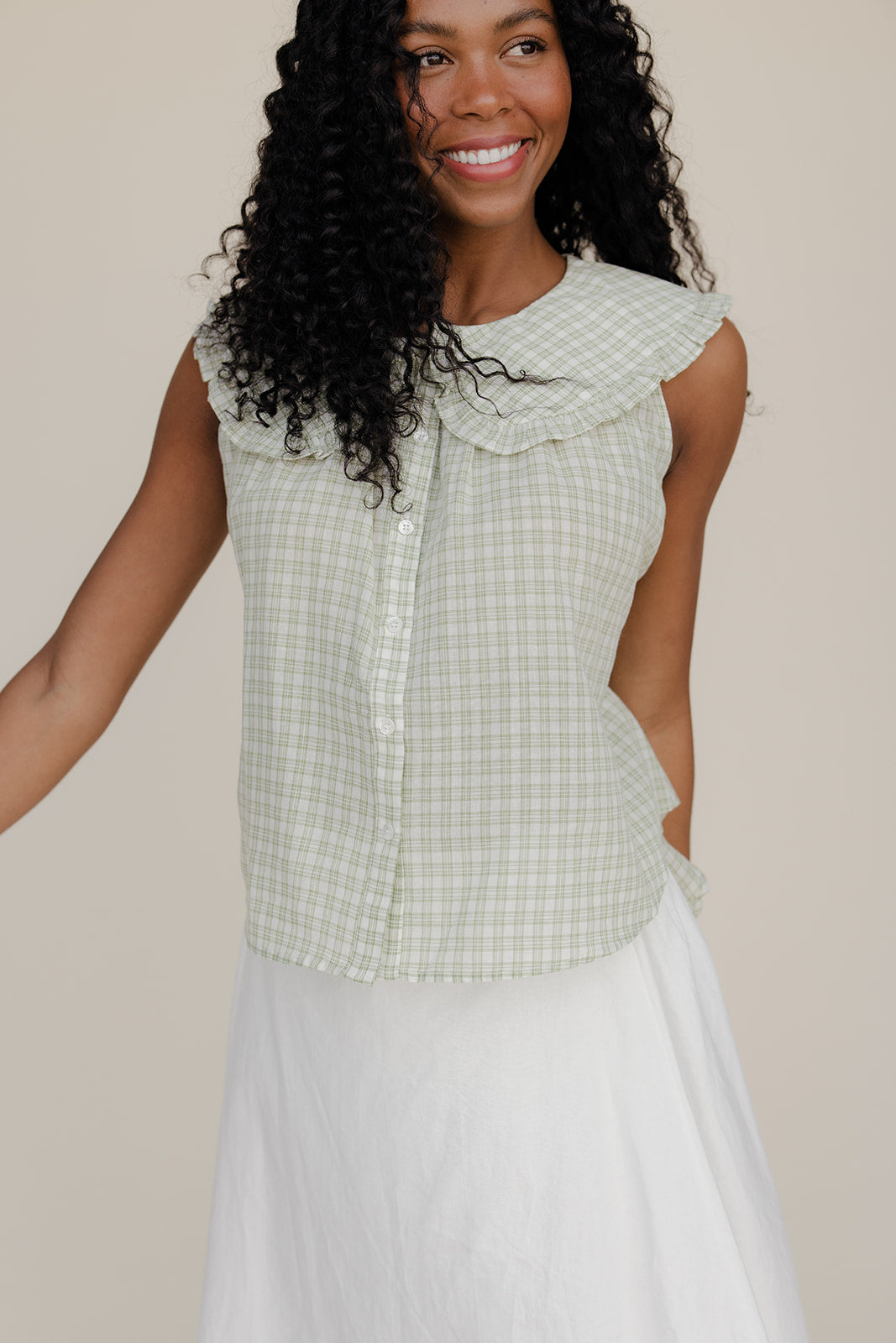 Gingham Charm Collared Tank