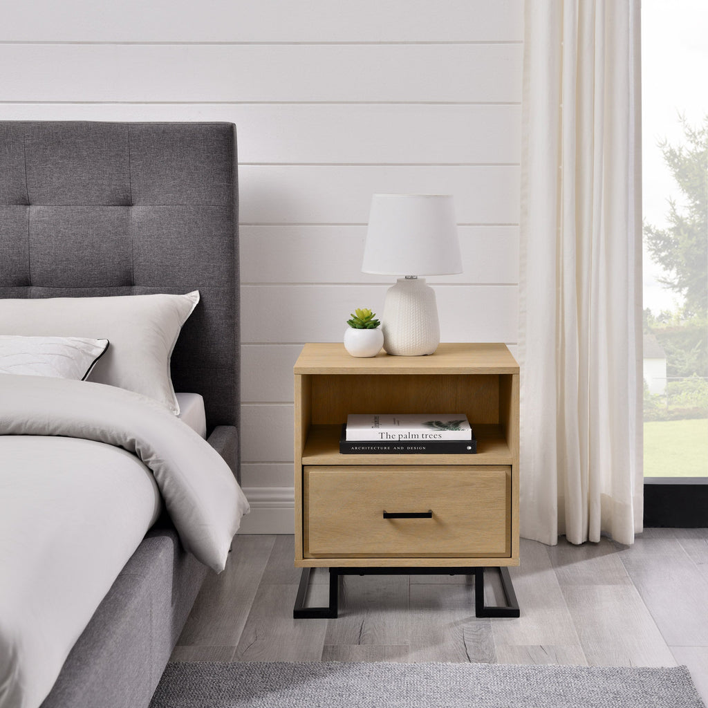 Danae Modern Wood and Metal L-Leg Nightstand