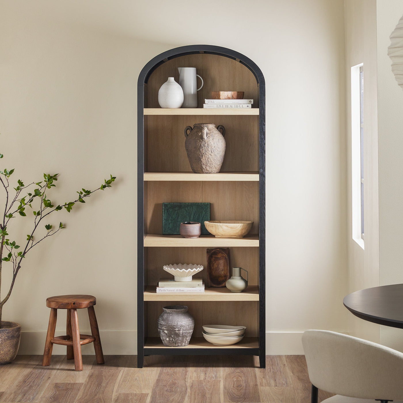 a shelf with different objects on it