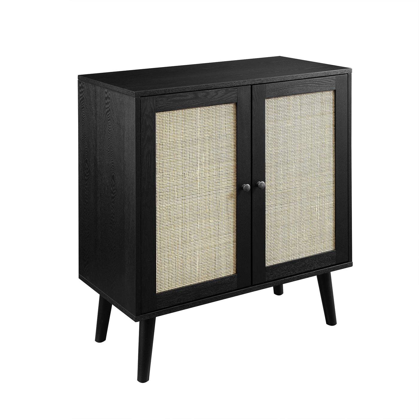 30" Wood and Rattan 2-Door Accent Cabinet