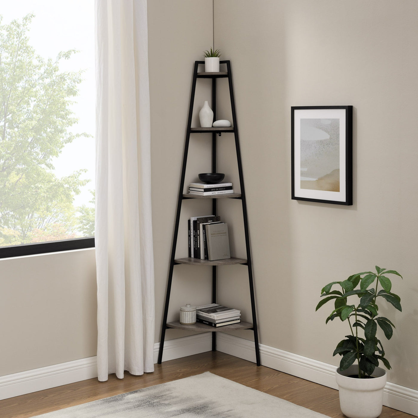 Arlo 72" Metal and Wood Corner Bookshelf