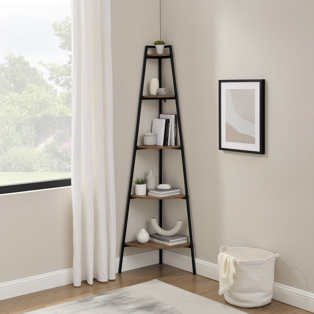 Arlo 72" Metal and Wood Corner Bookshelf