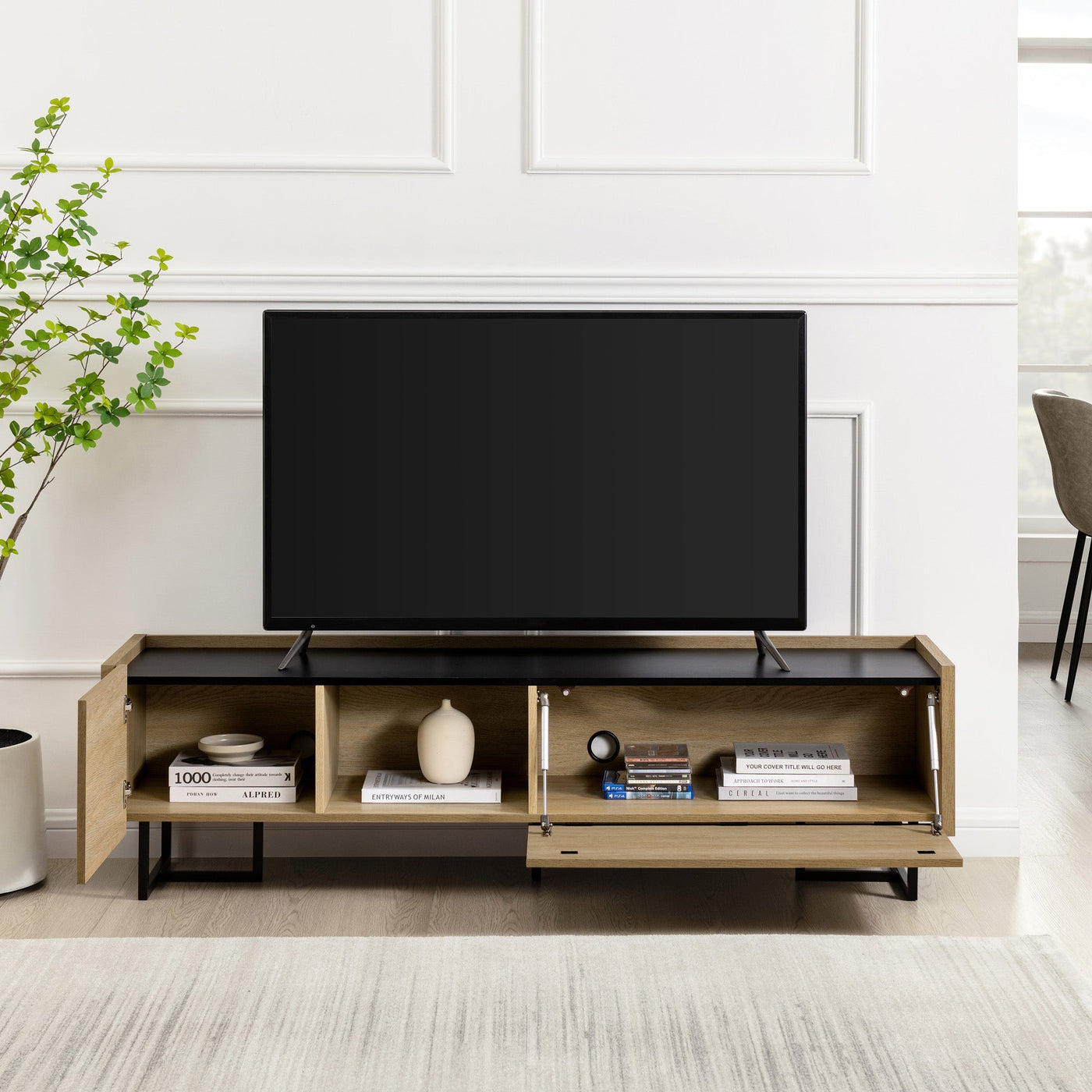 a tv on a shelf in a room