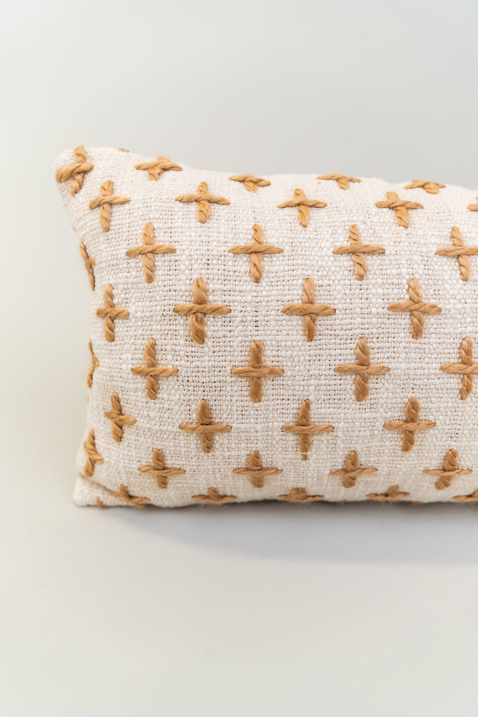 Sparrow Cross Embroidered Lumbar Pillow