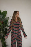 Women's Bamboo Button Up Lounge Set | Holiday Stripe