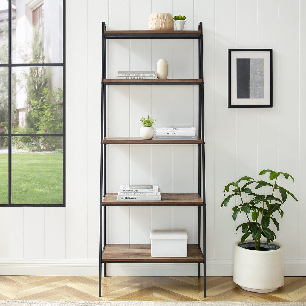 Arlo 72" Metal & Wood Ladder Bookshelf