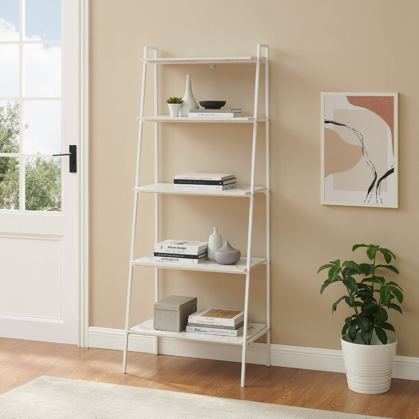 Arlo 72" Metal & Wood Ladder Bookshelf