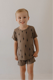 Bamboo Short Set | Brown & Black Lightning Bolt