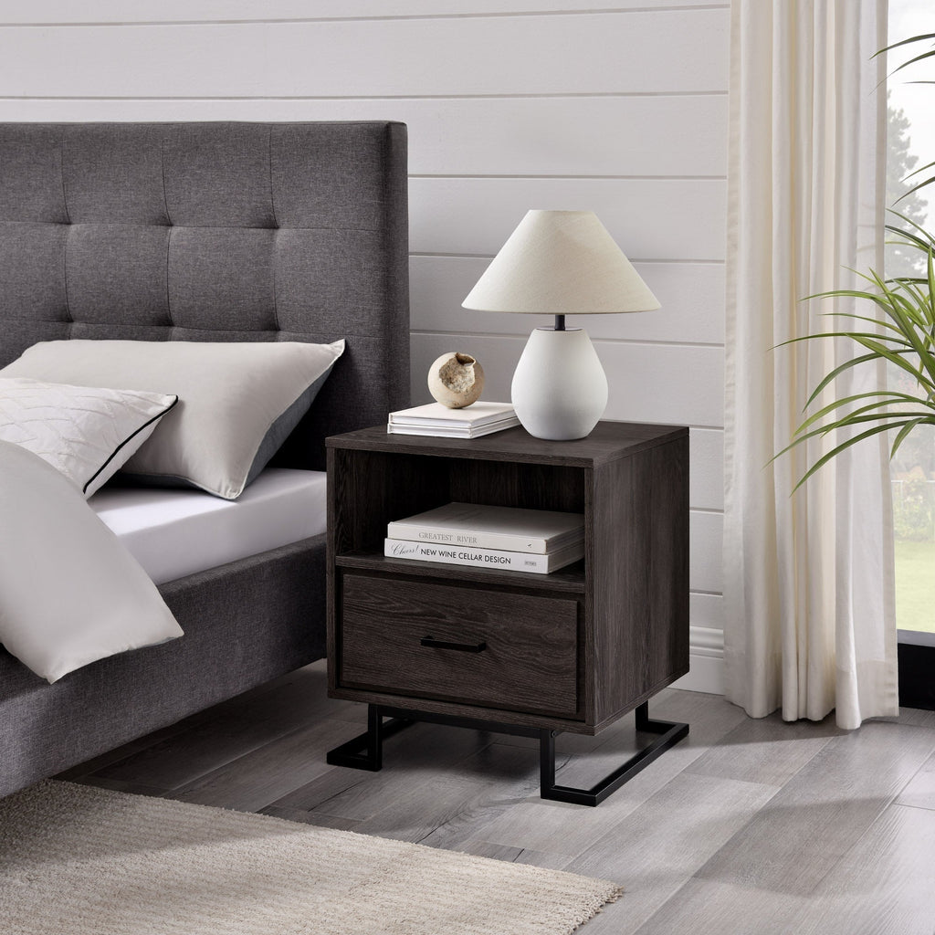 Danae Modern Wood and Metal L-Leg Nightstand