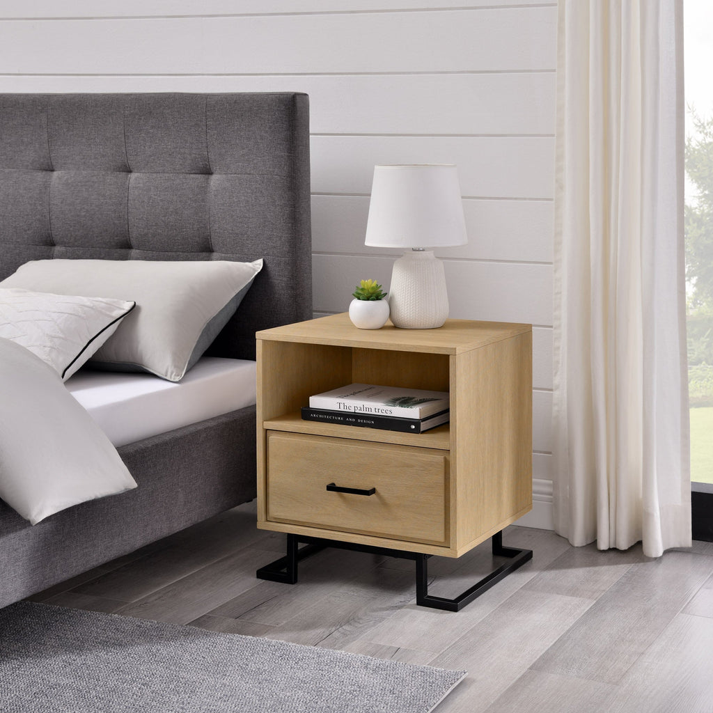 Danae Modern Wood and Metal L-Leg Nightstand