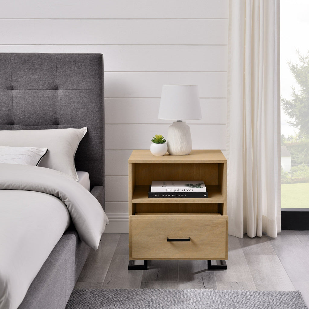 Danae Modern Wood and Metal L-Leg Nightstand