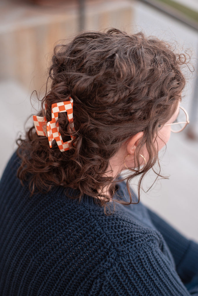 Checker Hair Claw Clip | Orange