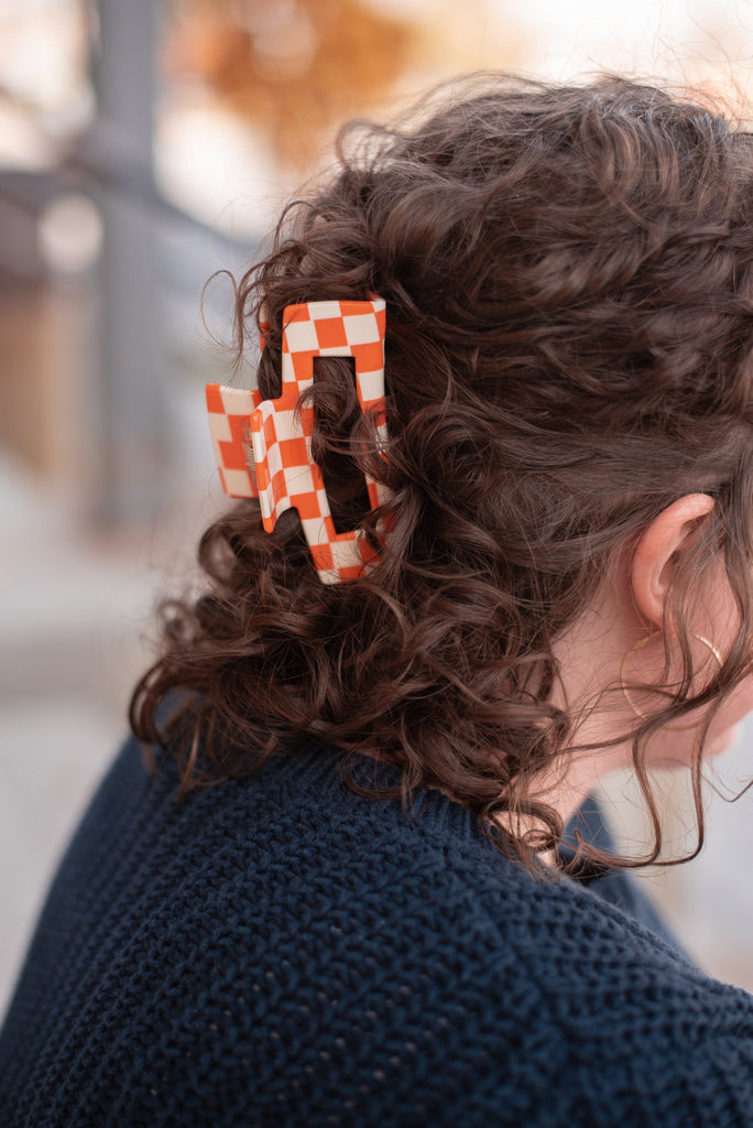 Checker Hair Claw Clip | Orange