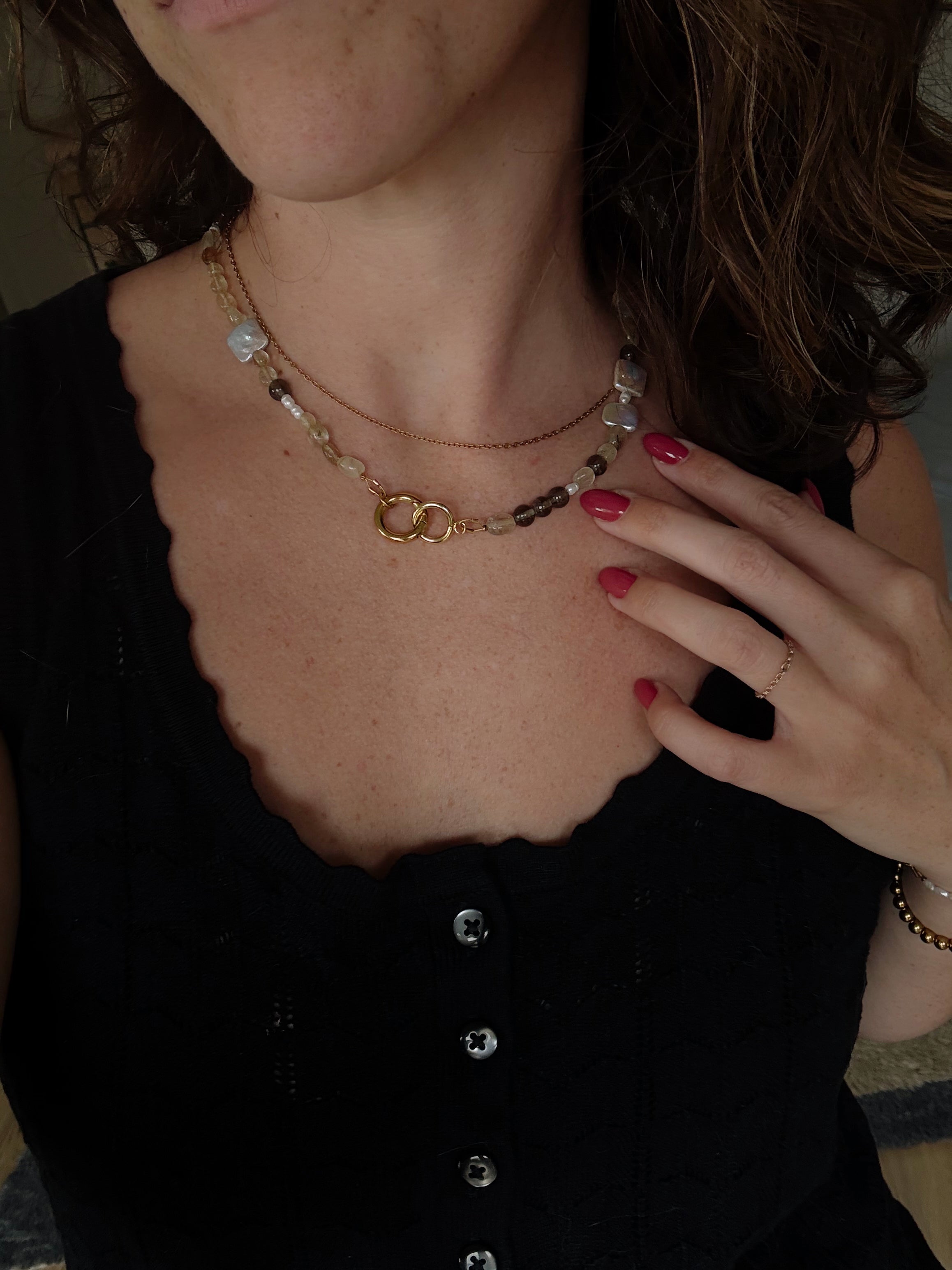 Mixed Quartz + Pearl Necklace