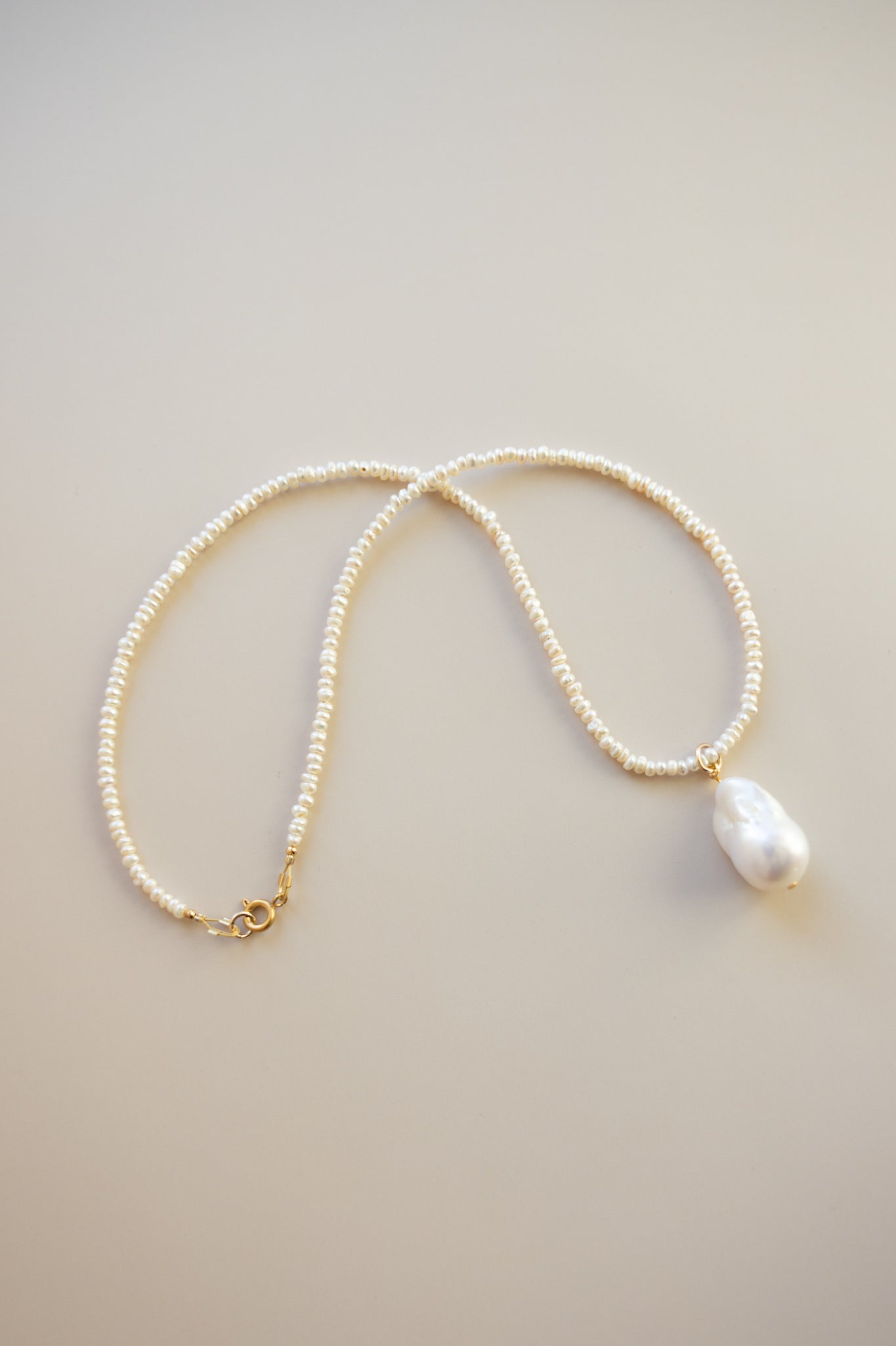 Button Pearl + Large Pearl Pendant Necklace