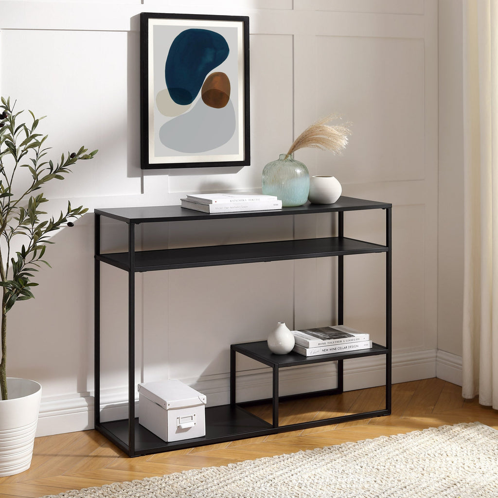 Fasi 42" Metal and Wood Entry Table with Tiered Shelves