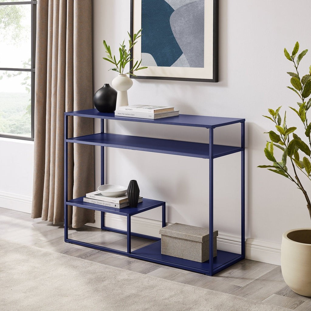 Fasi 42" Metal and Wood Entry Table with Tiered Shelves